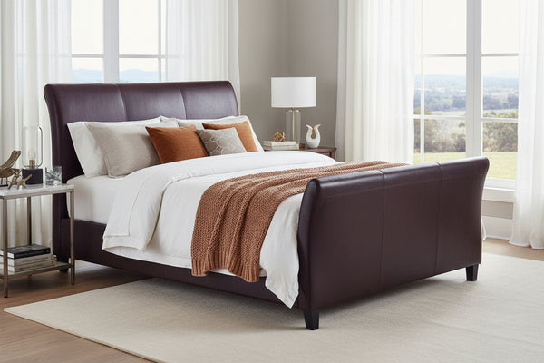 Carlton "Designer Style" Leather Sleigh Style Bed