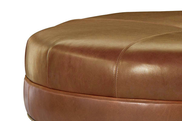 Carver 42 Inch Round Center Button Ottoman With Turned Legs