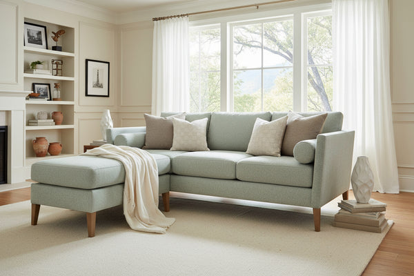 Cassandra 85 Inch 8-Way Hand Tied Contemporary Fabric Sofa With Chaise Ottoman