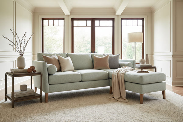 Cassandra 85 Inch 8-Way Hand Tied Contemporary Fabric Sofa With Chaise Ottoman