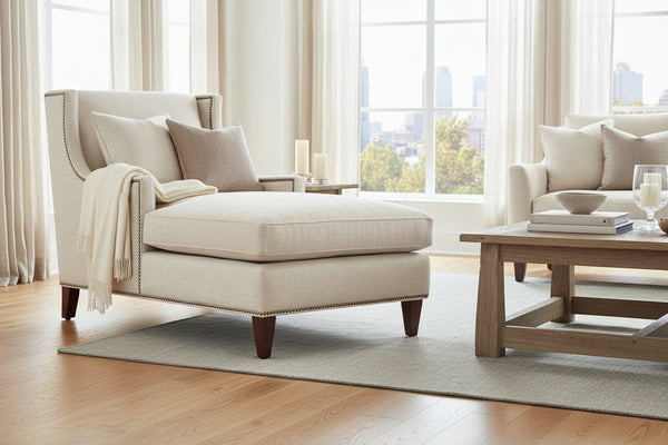 Matilda Natural "Quick Ship" Wing Back Fabric Chaise Lounge