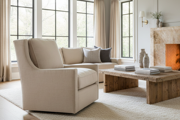 Tamron "Quick Ship" Pillow Back SWIVEL/GLIDER Fabric Accent Chair