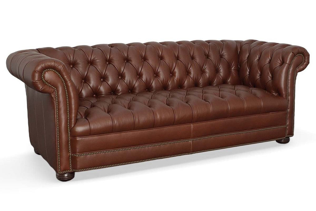 Chesterfield Tufted Leather Studio Size Sofa With Nailheads