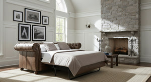 Chesterfield 93 Inch Tufted Leather Sleeper Sofa