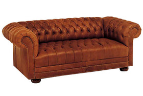 Chesterfield Tufted Leather Loveseat With Nailhead Trim