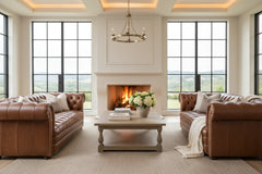 Chesterfield 93 Inch Leather Sofa With Tufted Bench Seat And Nail Trim