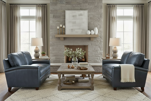 Clifford Transitional Pillow Back Leather Loveseat