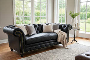 Colburn 94 Inch Chesterfield Single Bench Cushion Tufted Leather Sofa