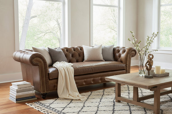 Colburn 94 Inch Chesterfield Single Bench Cushion Tufted Leather Sofa