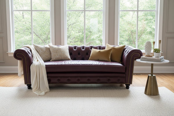 Colburn 94 Inch Chesterfield Single Bench Cushion Tufted Leather Sofa