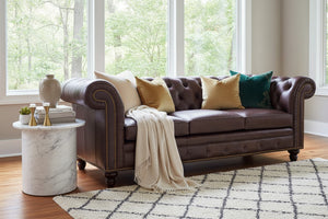 Colburn 94 Inch Chesterfield Three Seat Tufted Leather Sofa