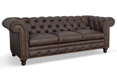 Colburn 94 Inch Chesterfield Three Seat Tufted Leather Sofa