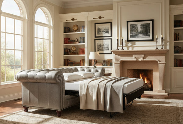 Colburn 94 Inch Chesterfield Tufted Leather Queen Sleeper Sofa