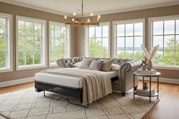 Colburn 94 Inch Chesterfield Tufted Leather Queen Sleeper Sofa