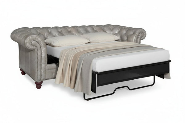 Colburn 94 Inch Chesterfield Tufted Leather Queen Sleeper Sofa