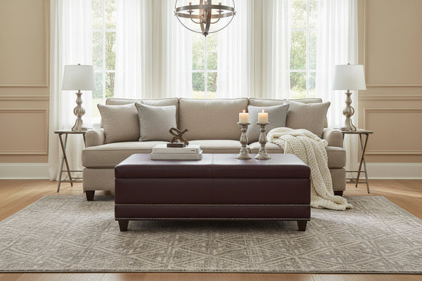 Connolly 54 Inch Leather STORAGE Ottoman With Nails