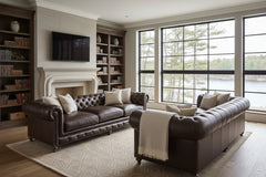 Cornelius 118 Inch Quick Ship Chesterfield Leather Sofa