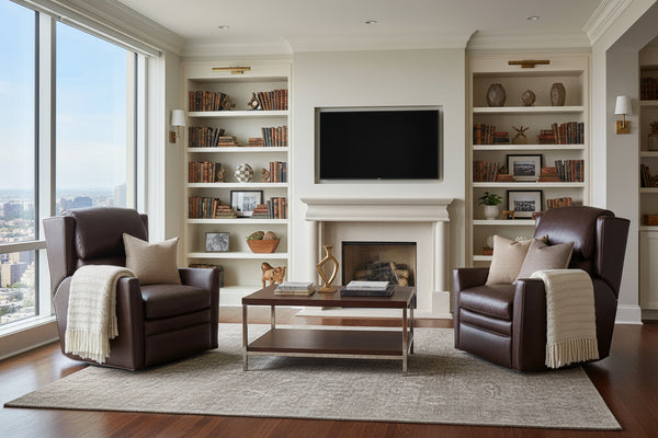 Cranford Power Leather SWIVEL / GLIDER Bustle Pillow Back Recliner