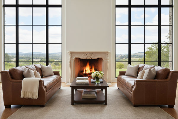 Daniels 93 Inch "Quick Ship" Curved Back Traditional Full Top Grain Leather Pillow Back Sofa