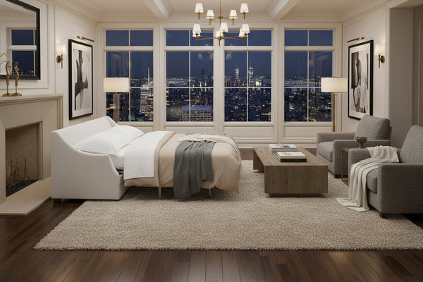 Darcy 90 Inch Fabric Apartment Queen Sleeper Two Cushion or Single Sofabed