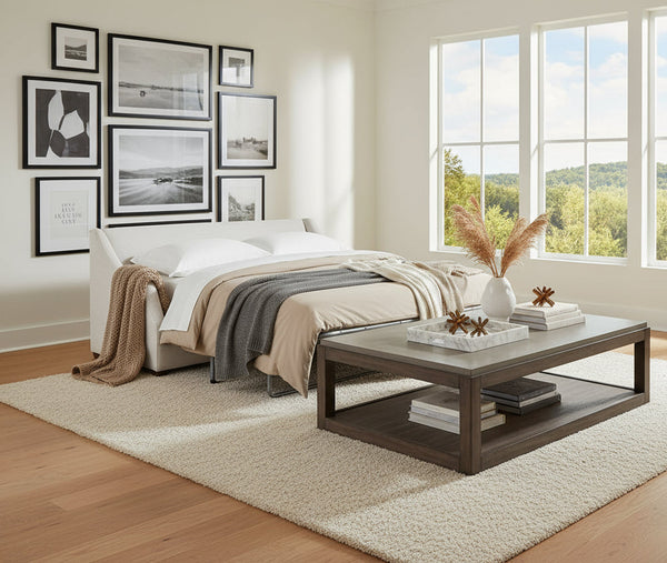 Darcy 90 Inch Fabric Apartment Queen Sleeper Two Cushion or Single Sofabed