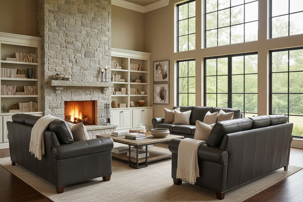 Davis Classic Rolled Arm Leather Apartment Size Sofa Collection