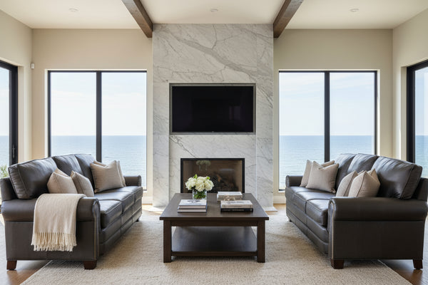 Davis Classic Rolled Arm Leather Apartment Size Sofa Collection