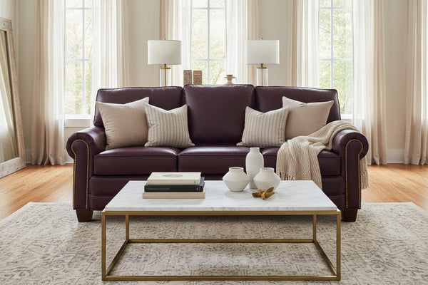 Davis 83 Inch Traditional Leather Pillowback Sofa