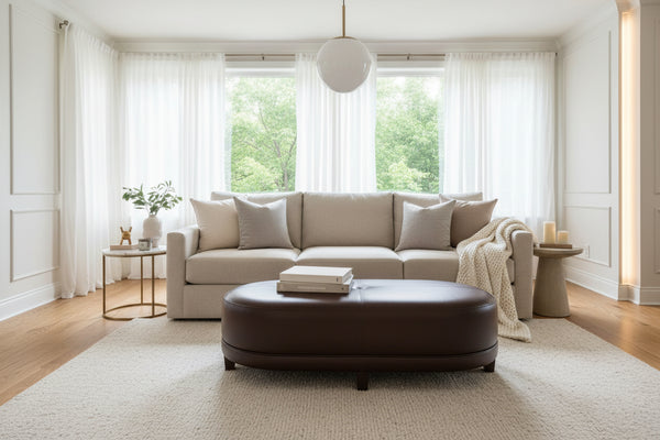 Delaney 60 Inch Long Large Upholstered Oval Ottoman Bench
