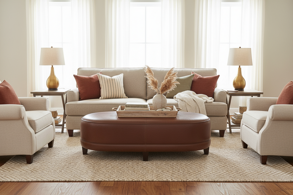 Delaney 60 Inch Long Large Upholstered Oval Ottoman Bench