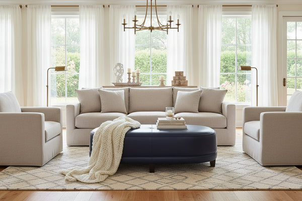 Delaney 60 Inch Long Large Upholstered Oval Ottoman Bench
