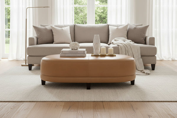 Delaney 60 Inch Long Large Upholstered Oval Ottoman Bench