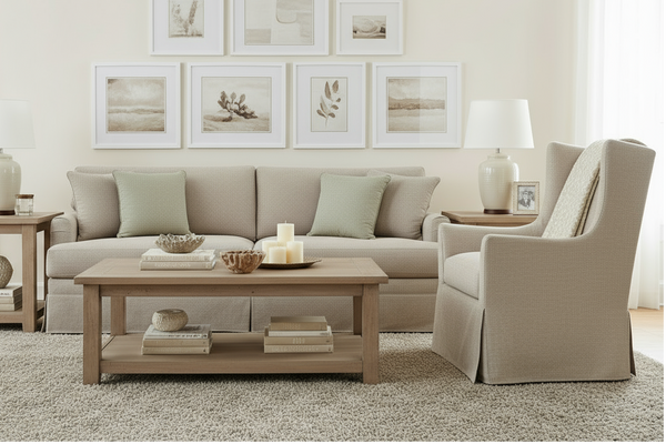 Della Tall Wing Back Slipcovered Accent Chair With Sloping Arms