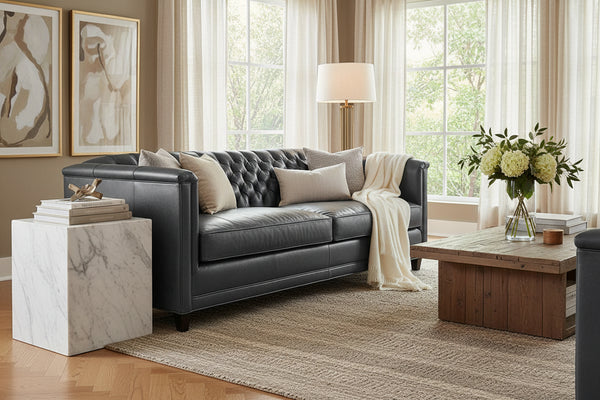 Devonshire 86 Inch Tufted Two Cushion Leather Sofa