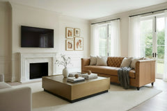 Devonshire 86 Inch Tufted Bench Cushion Leather Sofa