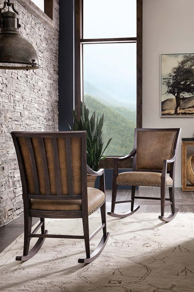 Dolly Timber "Quick Ship" Leather Rocking Accent Chair With Nail Trim