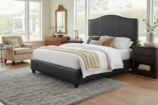 Donovan "Designer Style" Camel Back Style Leather Platform Bed
