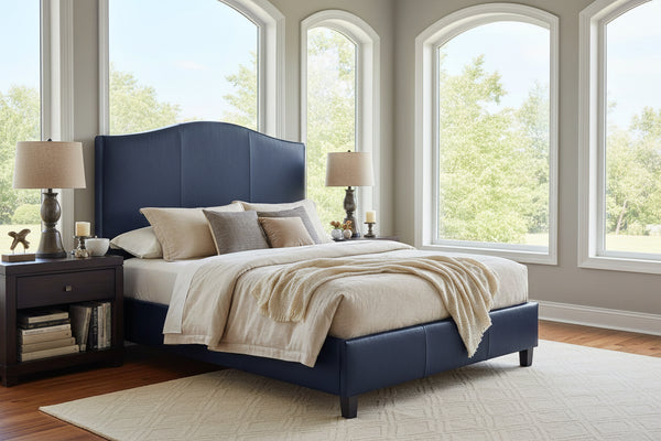 Donovan "Designer Style" Camel Back Style Leather Platform Bed