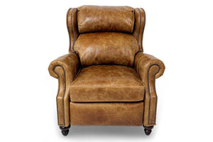 Douglas "BIG MAN" Leather Bustle Wing Back Recliner With Nailhead Trim