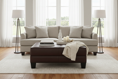 Drew 42 Inch Square Large Leather Upholstered Ottoman Coffee Table