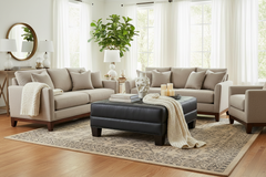 Drew 42 Inch Square Large Leather Upholstered Ottoman Coffee Table