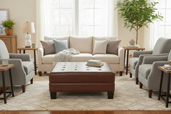 Drew "Ready To Ship" 42 Inch Square Leather Ottoman (Photo For Style Only)