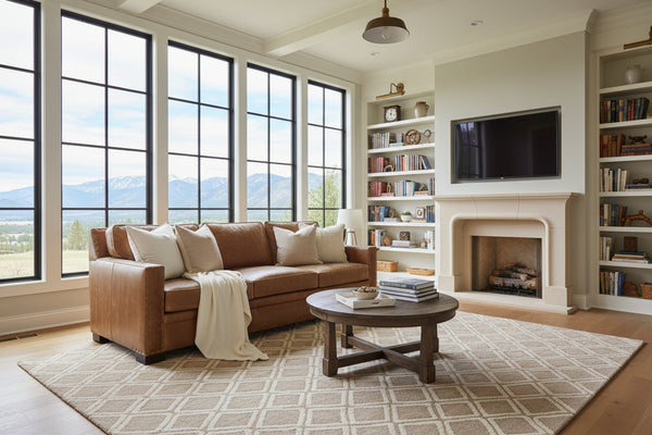 Durango 103 Inch Large Square Arm Leather Pillow Back Couch With Nails