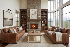 Durango 103 Inch Large Square Arm Leather Pillow Back Couch With Nails