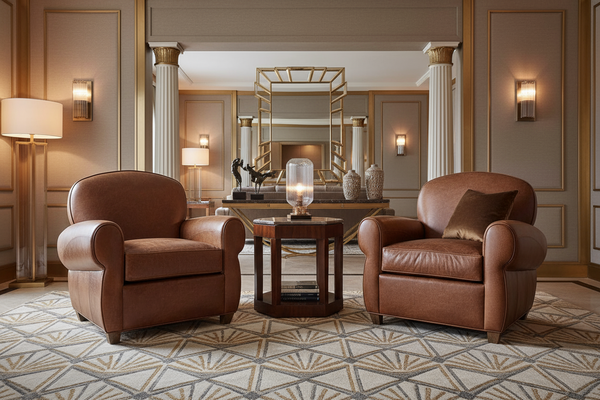 Edison Art Deco Rounded Tight Back Leather Club Chair