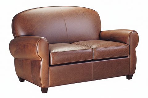 Edison Art Deco Leather Rounded Back Cigar 2 Seat Loveseat