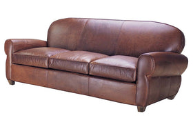 Edison XL 93 Inch Leather Tight Back Art Deco Cigar Club Sofa