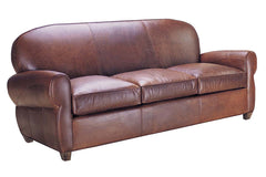 Edison 83 Inch Antique Art Deco Style Leather Queen Sleeper Sofa