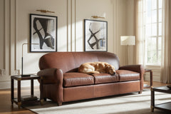 Edison 86 Inch Leather Tight Back Art Deco Cigar Club Sofa