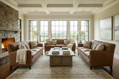 Edwin 78 Inch Transitional Three Cushion Channeled Back Leather Sofa